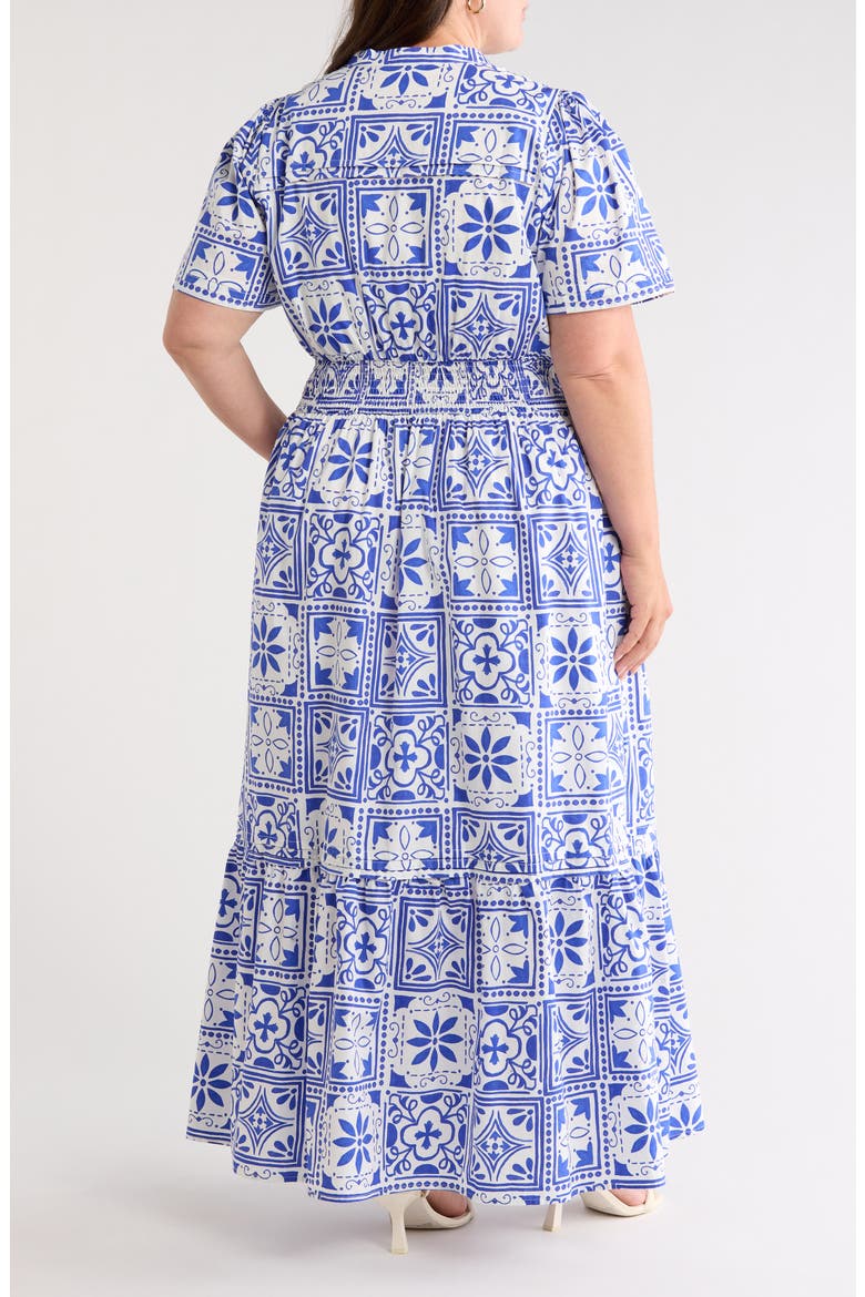 Arbor Belraj Floral Tile Cotton Poplin Maxi Dress, Alternate, color, BLUE/ WHITE