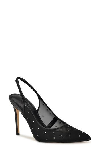Nine West Feather Rhinestone Mesh Pump In Black/black