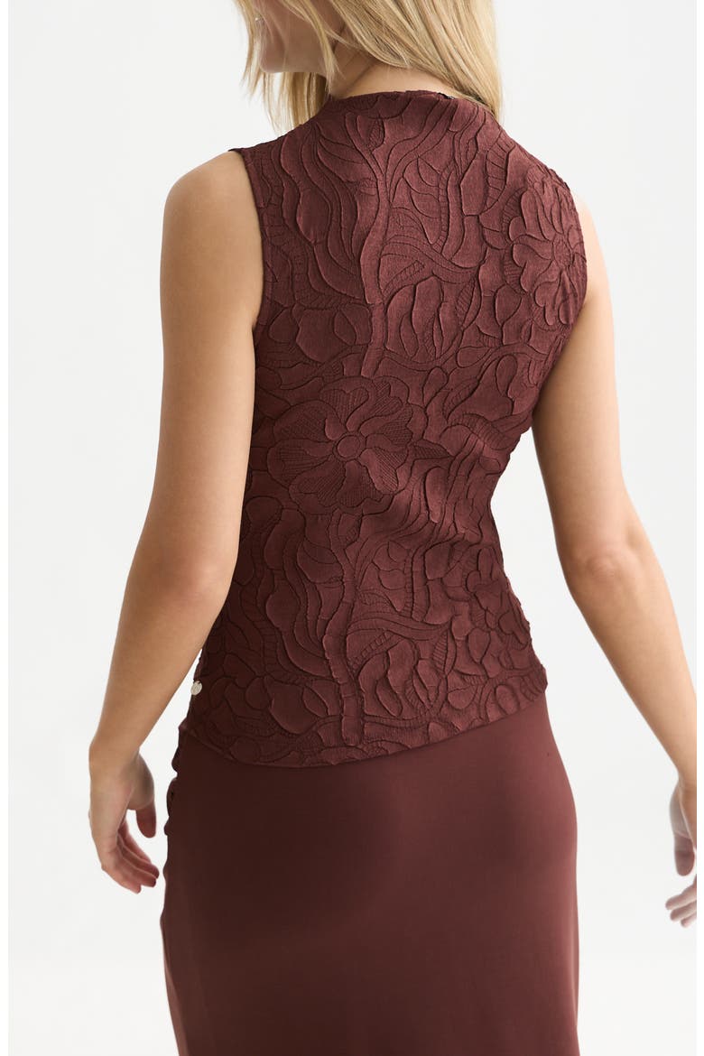 Floral Jacquard Sleeveless Funnel Neck Top, Alternate, color, BITTER CHOCOLATE