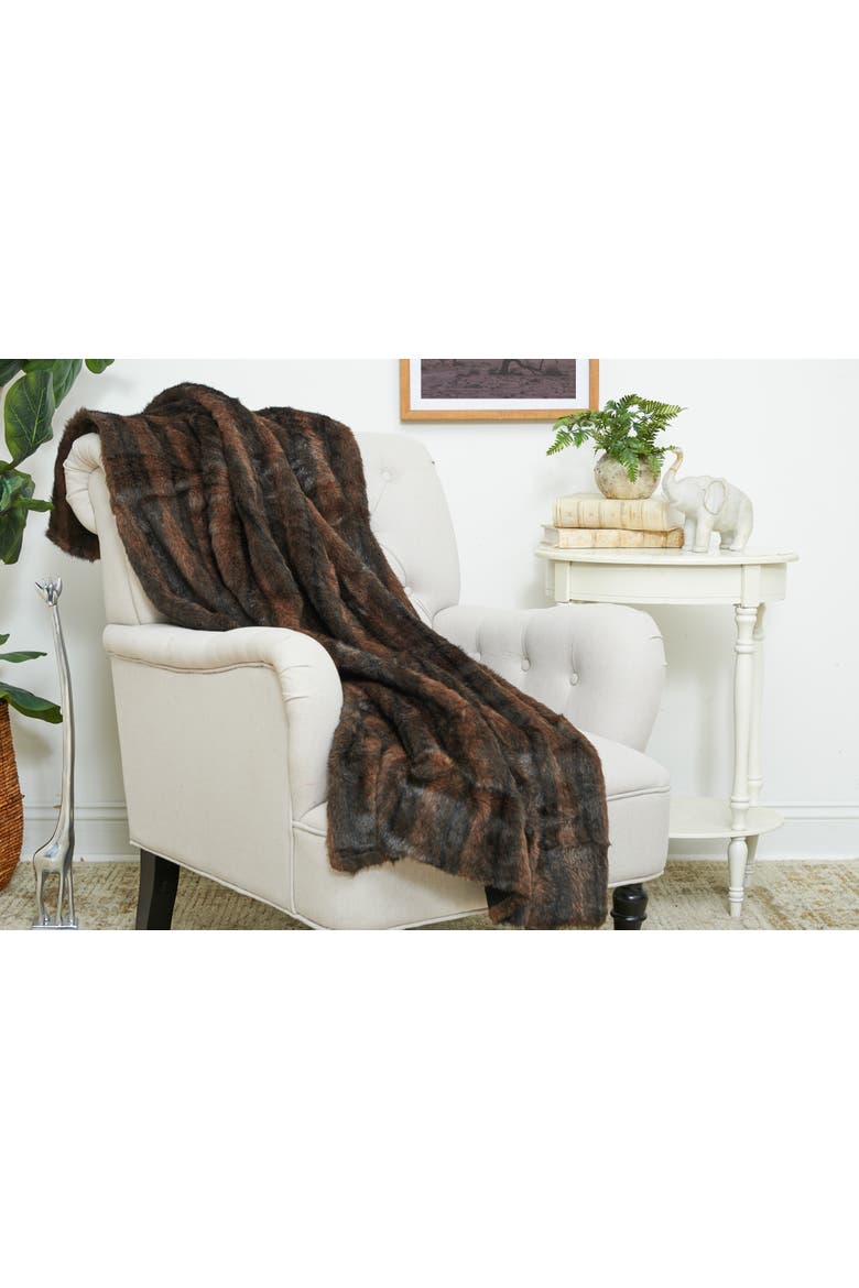 Brown Striped Fur Accent Throw Blanket 50" x 60", Alternate, color, Brown