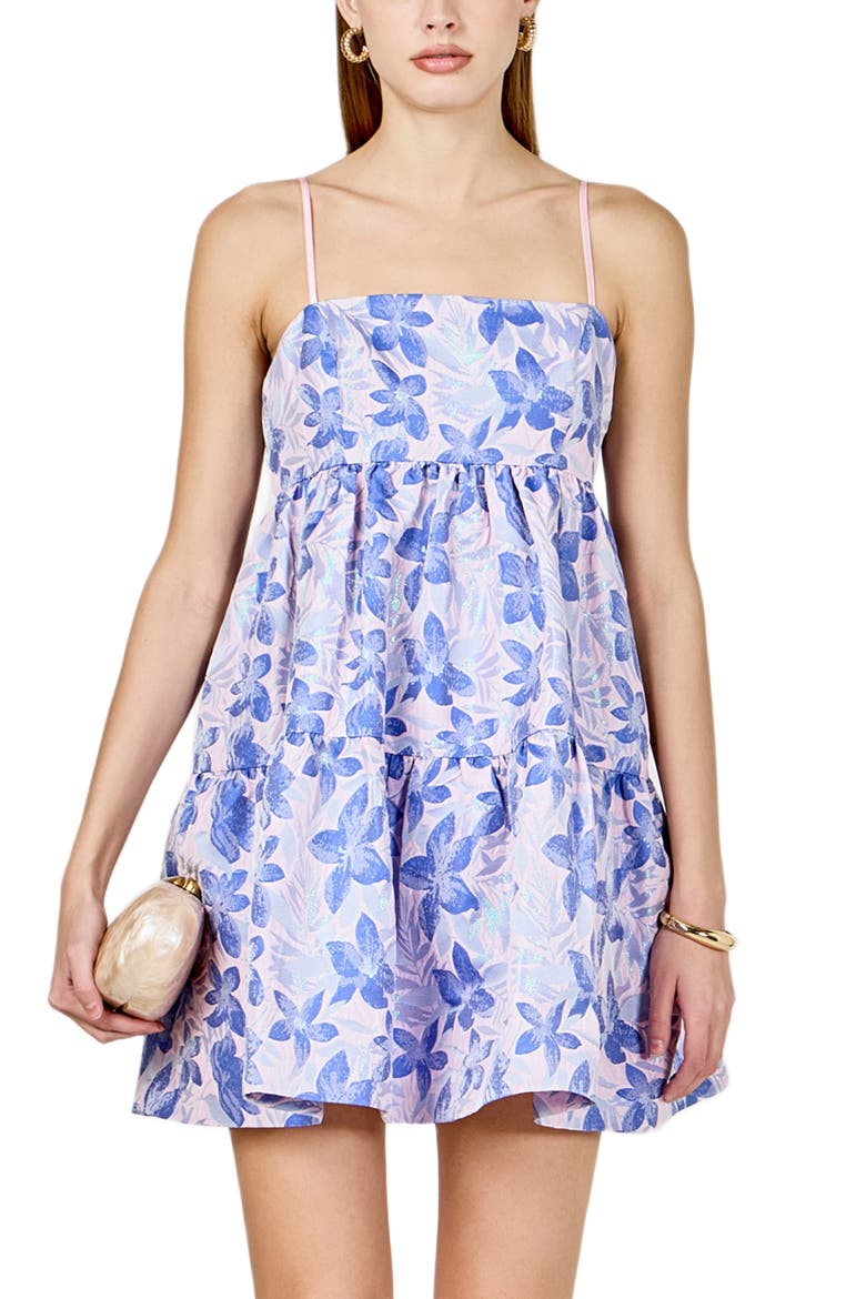 Metallic Floral Jacquard Minidress, Alternate, color, BLUE/ PINK