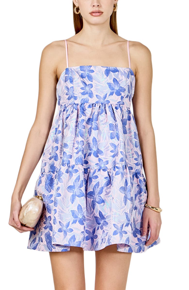 Endless Rose Metallic Floral Jacquard Minidress, Alternate, color, Blue/ Pink
