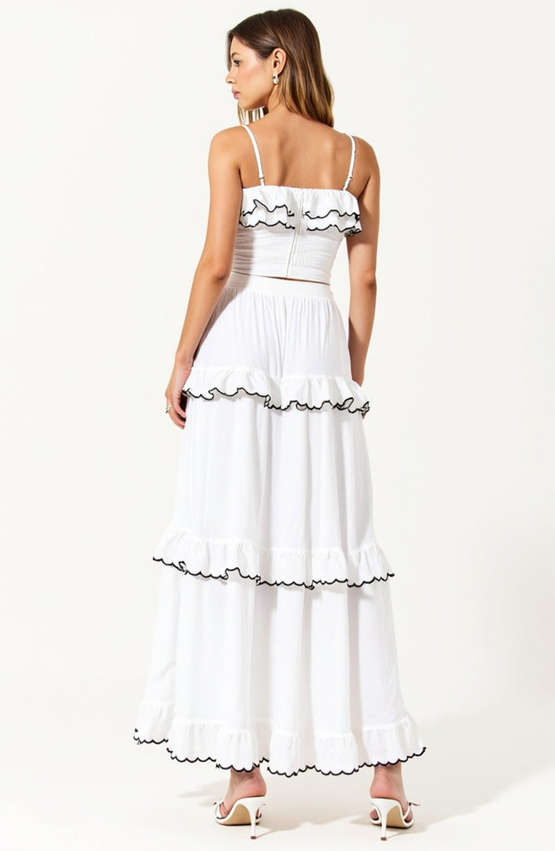 Modenaire Ruffle Trim Cropped Top and High-Slit Maxi Skirt Outfit Set, Alternate, color, White / Black Edging