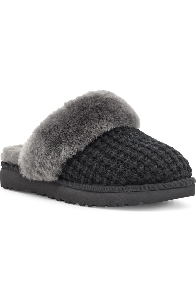 UGG<sup>®</sup> Cozy Knit Genuine Shearling Slipper, Main, color, Black Knit