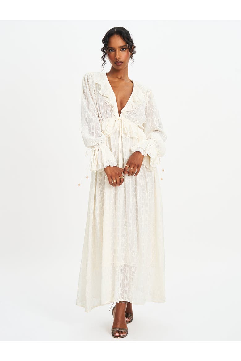 Safiya Jacquard Chiffon Long Sleeve Maxi Dress, Alternate, color, off white