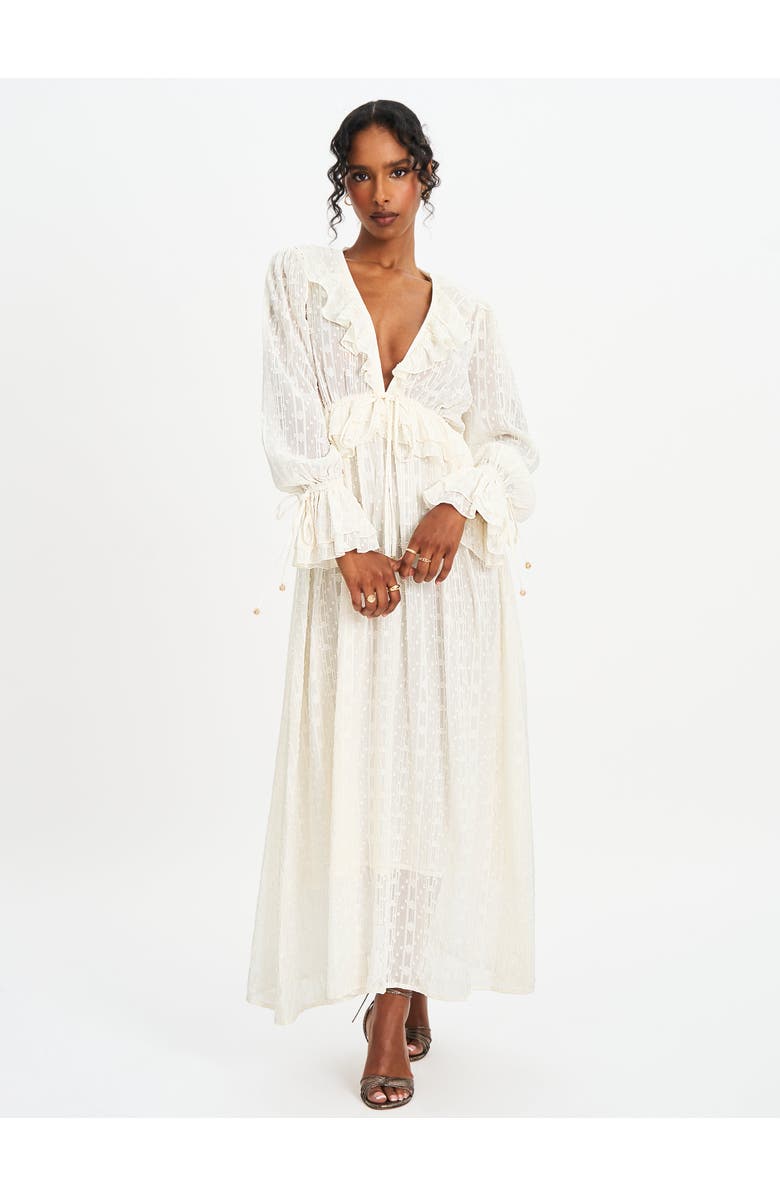 Miss Circle Safiya Jacquard Chiffon Long Sleeve Maxi Dress, Alternate, color, Off White