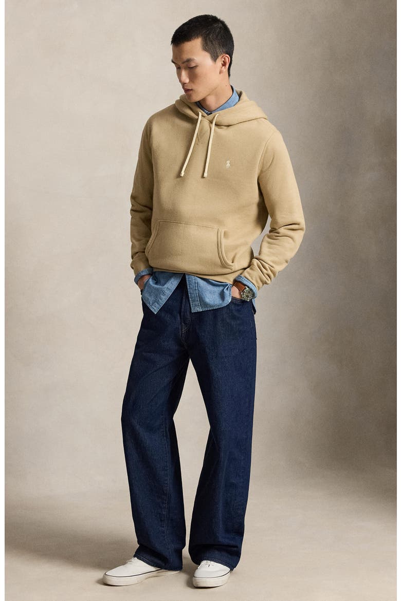 Pony Logo Fleece Hoodie, Alternate, color, KHAKI