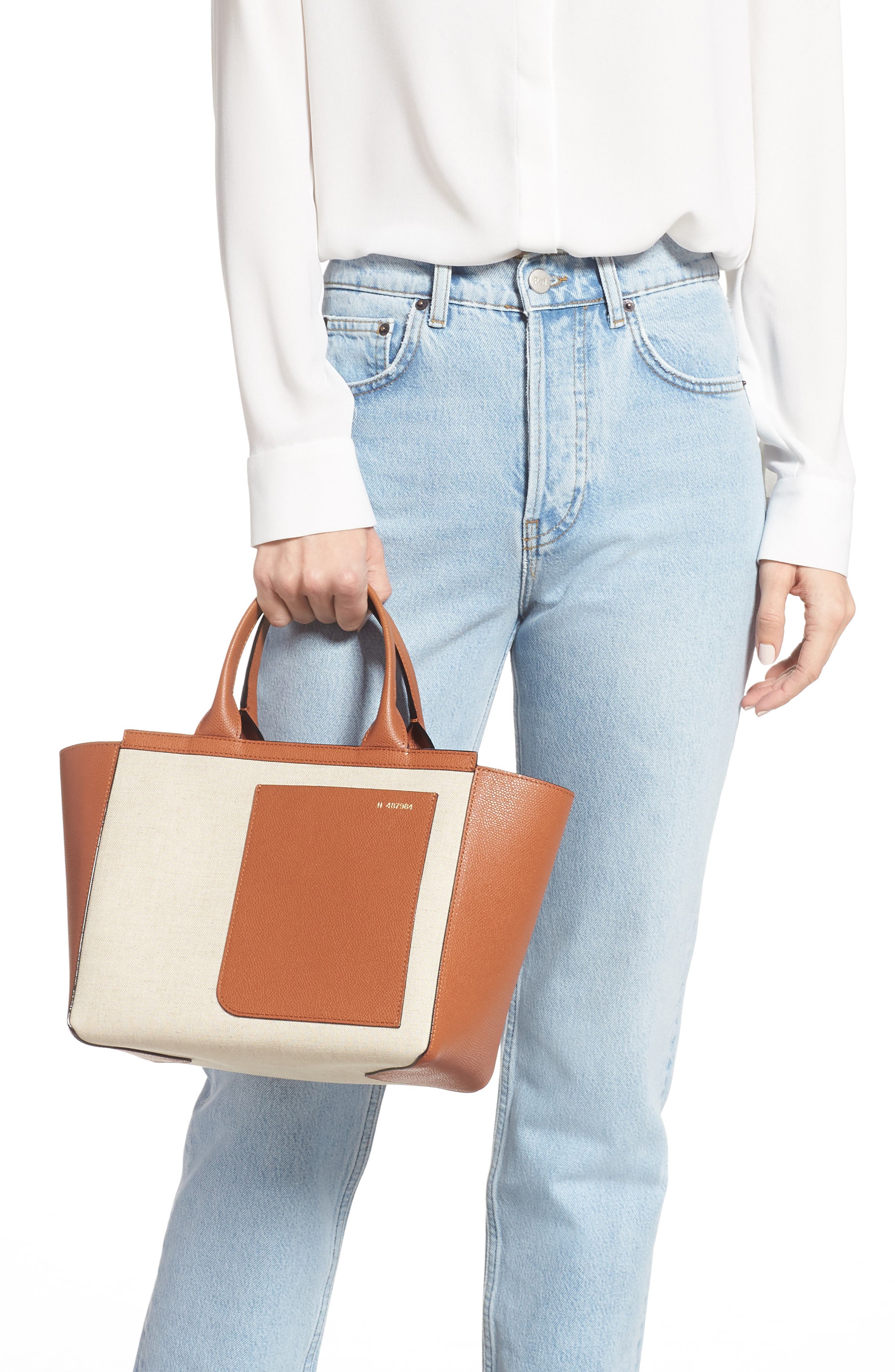 Valextra Mini Canvas & Leather Tote, Alternate, color, 