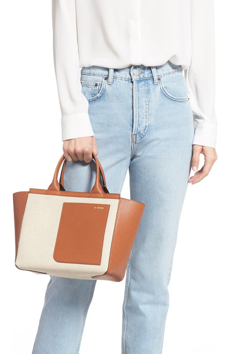 Valextra Mini Canvas & Leather Tote, Alternate, color,