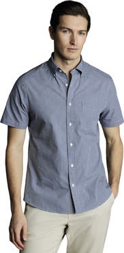 Charles Tyrwhitt Slim Fit Button-Down Collar Non-Iron Stretch Mini Gingham Short Sleeve Shirt