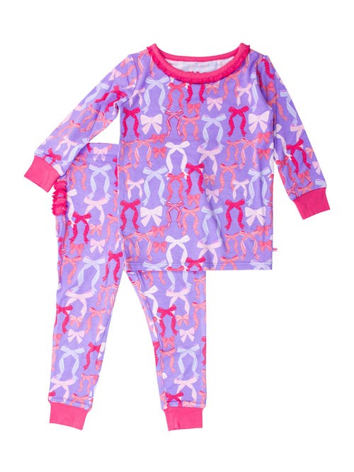Rufflebutts Softsnooze Toddler Girls Ruffle Long Sleeve Pajama Set In Rosy Ribbons