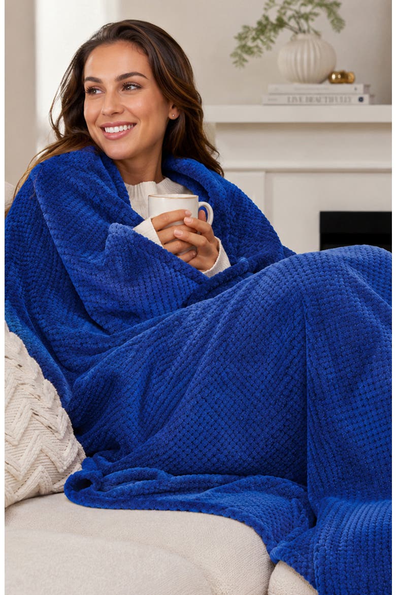 Popcorn Textured Throw Blanket, Alternate, color, NAVY