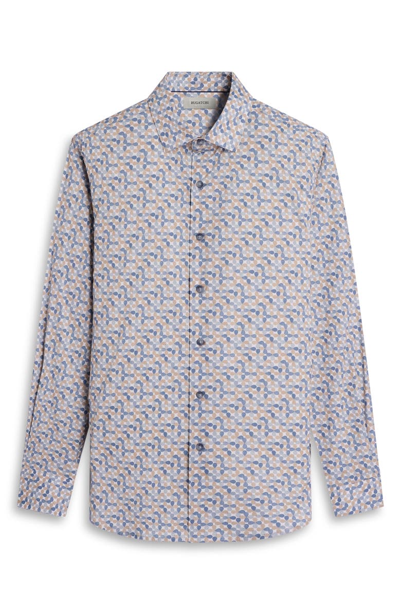 Bugatchi Axel Shaped Fit Geo Floral Stretch Cotton Button-Up Shirt, Alternate, color, Walnut