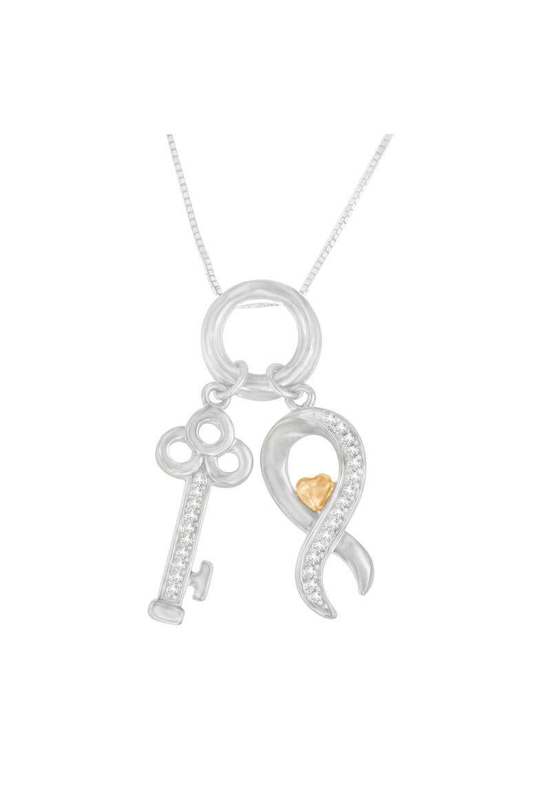 Two Tone Silver 1/6 cttw Diamond Symbol Key Pendant Necklace, Alternate, color, Yellow