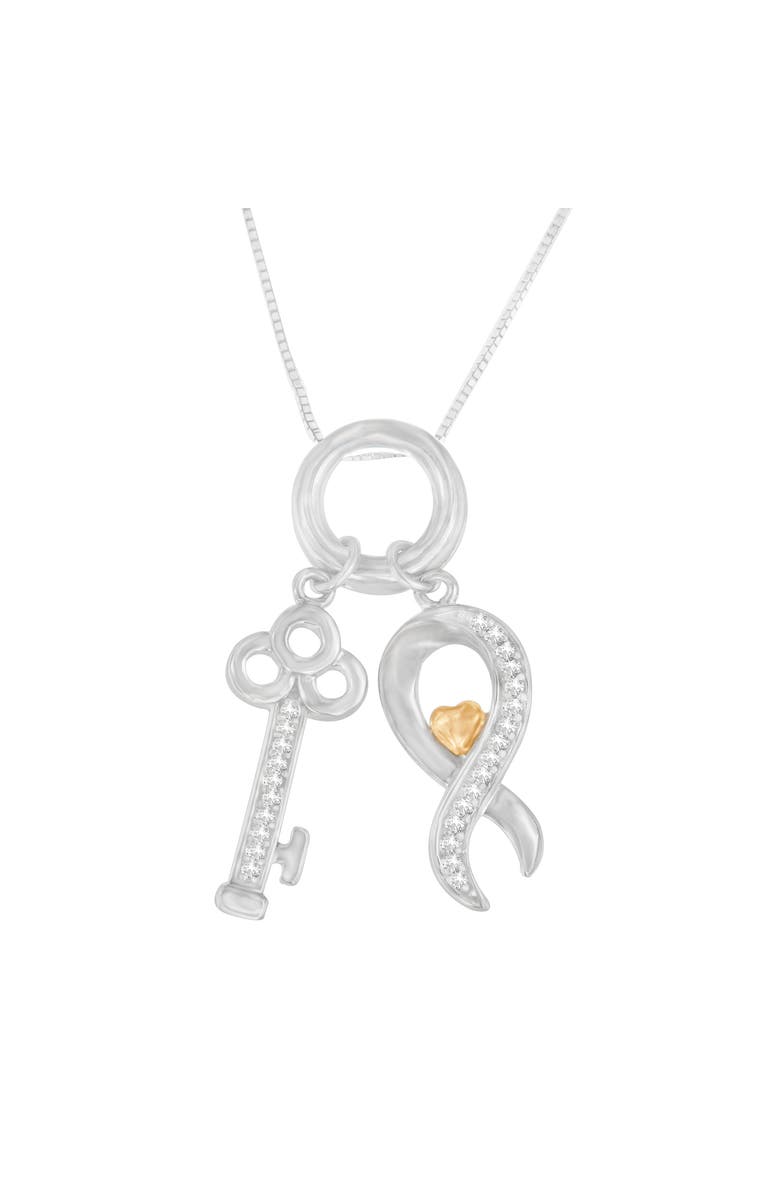 Haus of Brilliance Two Tone Silver 1/6 cttw Diamond Symbol Key Pendant Necklace, Alternate, color, Yellow