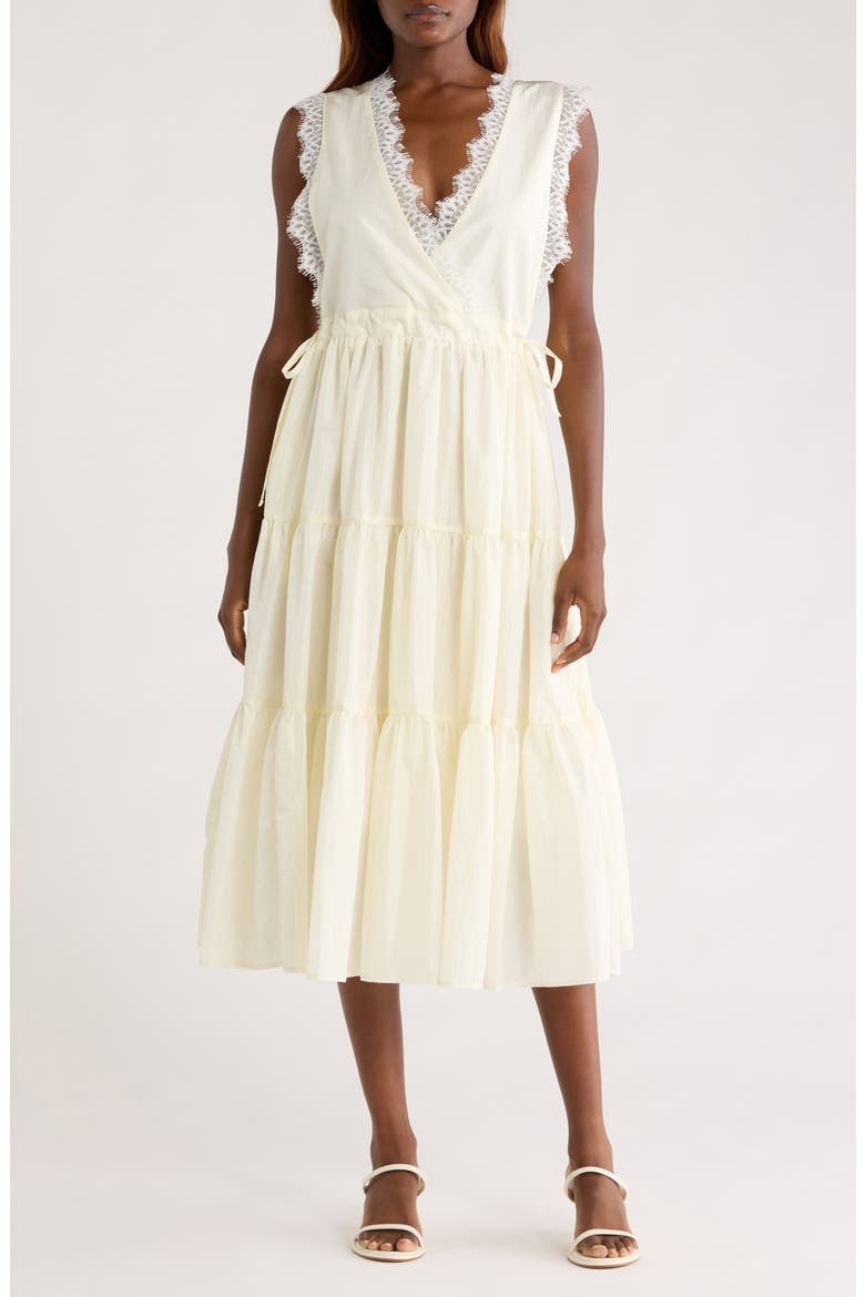 Lace Detail Tiered Dress, Main, color, WHITE
