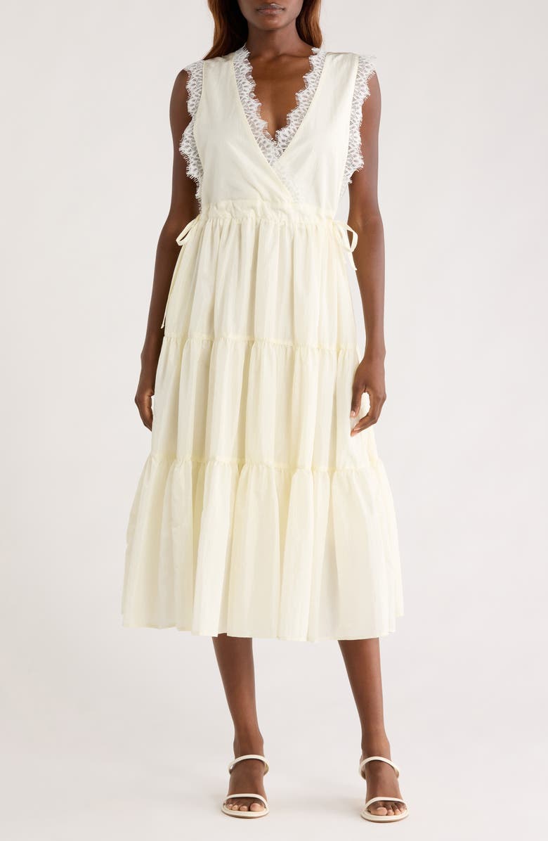 MELLODAY Lace Detail Tiered Dress, Main, color, White