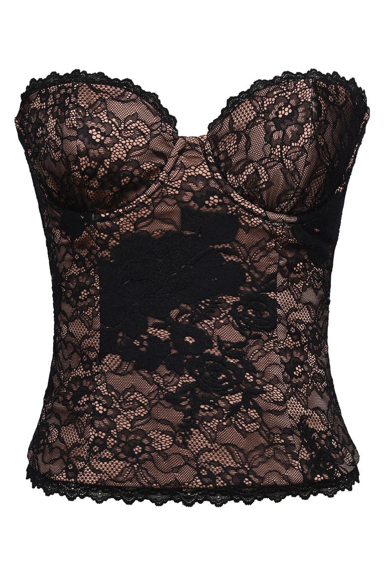 Yara Strapless Lace Corset Top, Alternate, color, BLACK