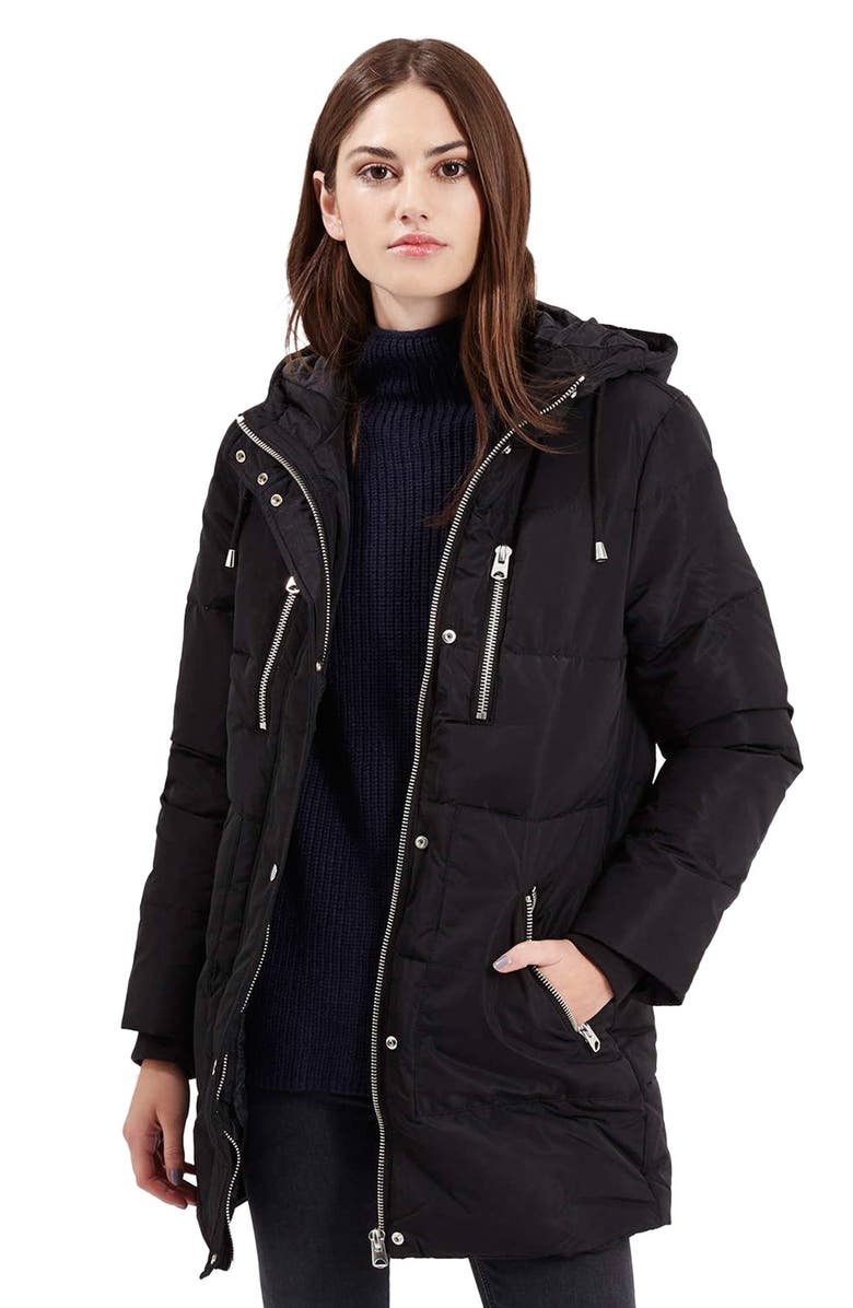 Topshop 'Percy' Quilted Longline Parka, Alternate, color, 