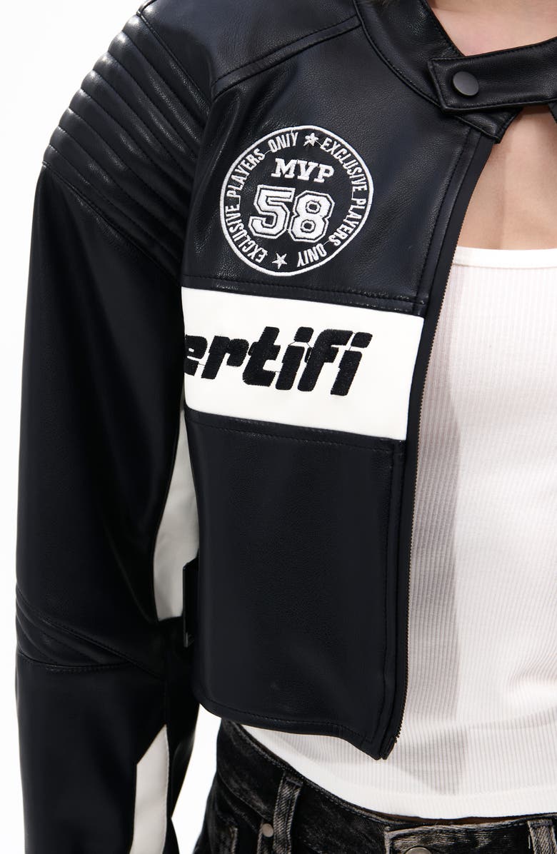 AZALEA WANG Crop Faux Leather Racing Jacket, Alternate, color, Black