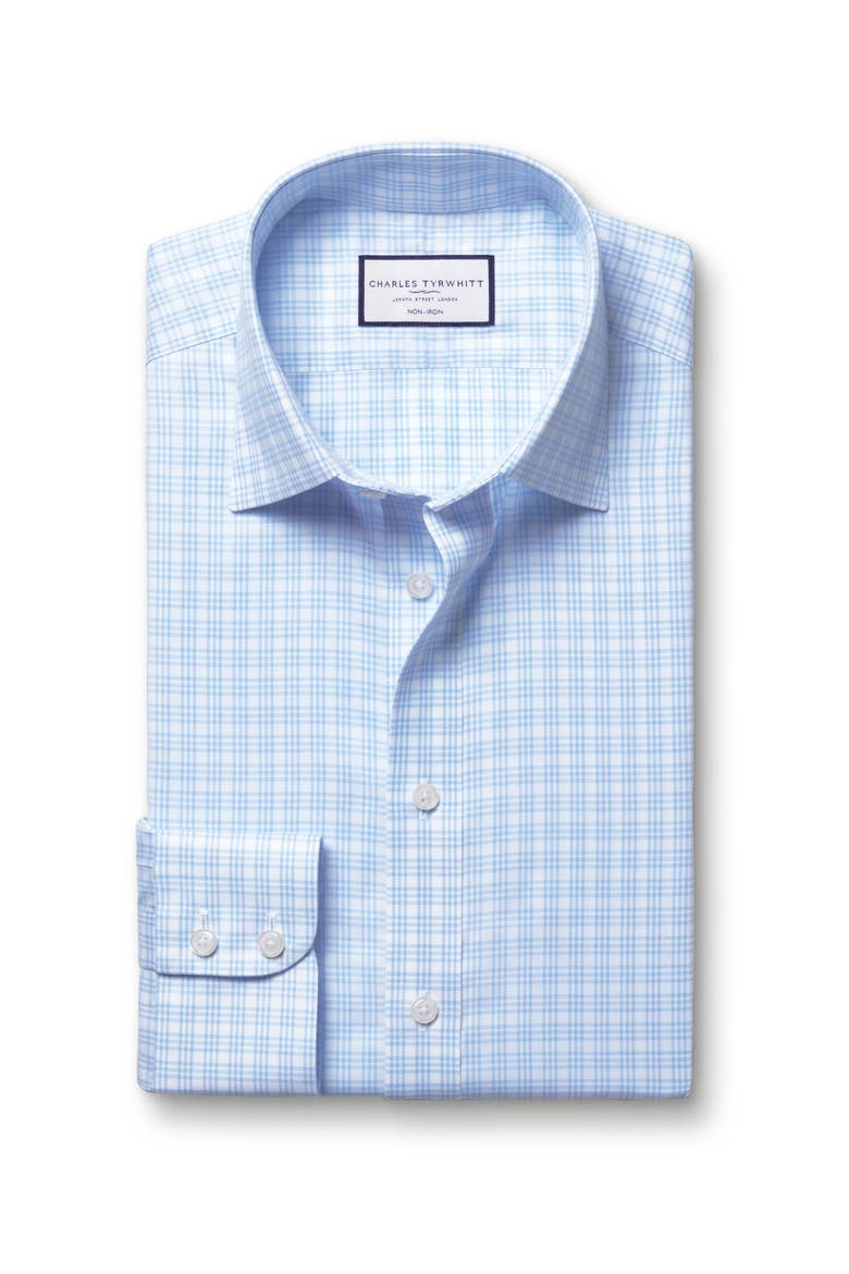Triple Check Non-Iron Twill Slim Fit Shirt Single Cuff, Alternate, color, Sky Blue