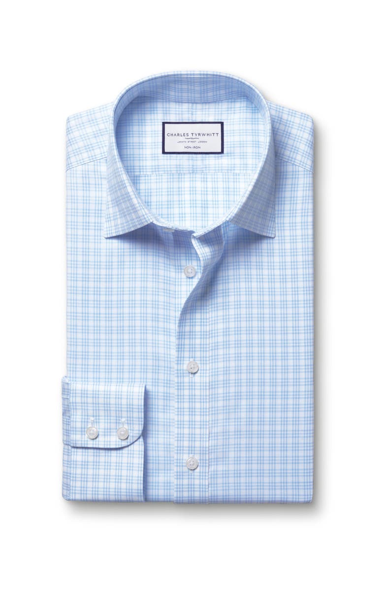 Charles Tyrwhitt Triple Check Non-Iron Twill Slim Fit Shirt Single Cuff, Alternate, color, Sky Blue
