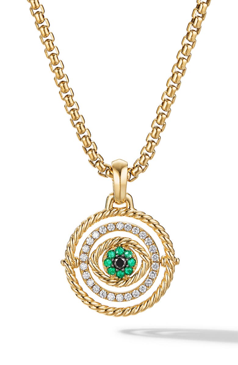 David Yurman Evil Eye 18K Gold, Pavé Emerald & Diamond Mobile Amulet, Main, color, Emerald/ Yellow Gold