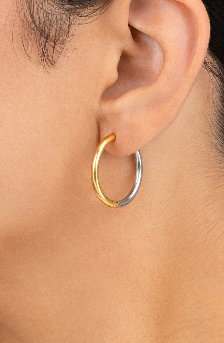Sterling Forever Two Tone Hoop Earrings, Alternate, color, Dual Tone