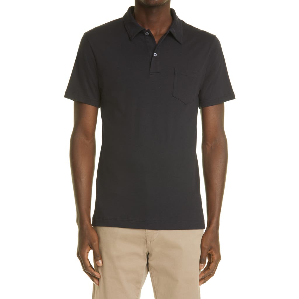 Sunspel Men's Riviera Cotton Polo in Black