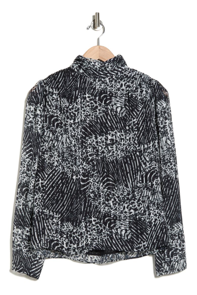 Animal Print Long Sleeve Chiffon Top, Alternate, color, BLACK/ WHITE STRIPE