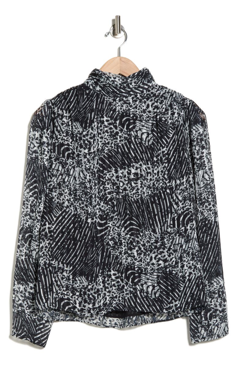 T Tahari Animal Print Long Sleeve Chiffon Top, Alternate, color, Black/ White Stripe