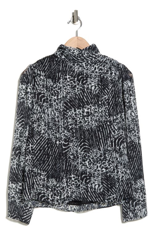 T Tahari Animal Print Long Sleeve Chiffon Top In Black
