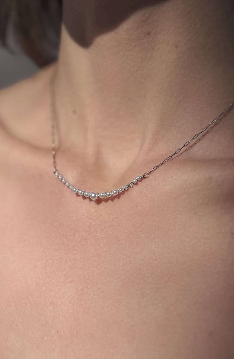 Adornia Faux Pearl Curved Bar Pendant Necklace, Alternate, color, White/ Silver