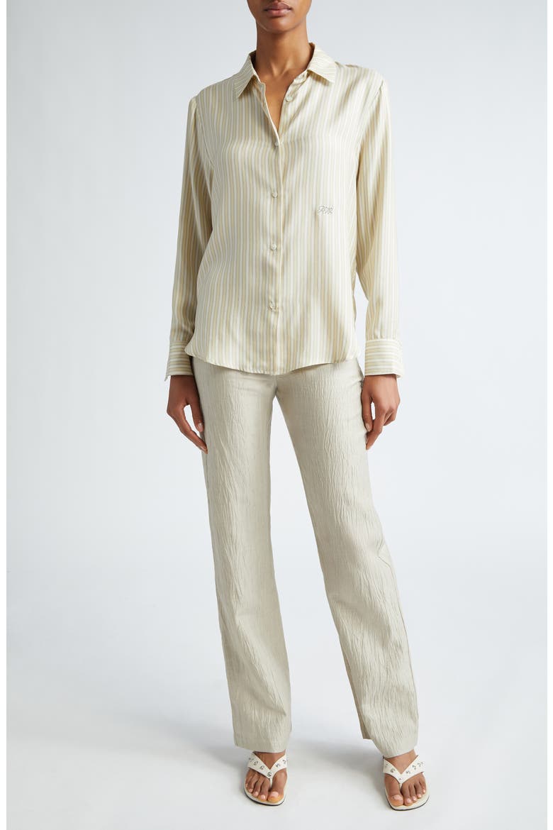 Lorenzo Stripe Silk Button-Up Shirt, Alternate, color, YELLOW
