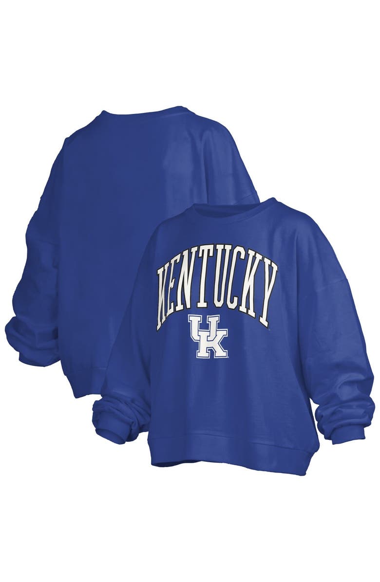 PRESSBOX Women's Pressbox Royal Kentucky Wildcats Janise Arch Over Logo Waist Length Oversized Pullover Sweatshirt, Alternate, color, Royal