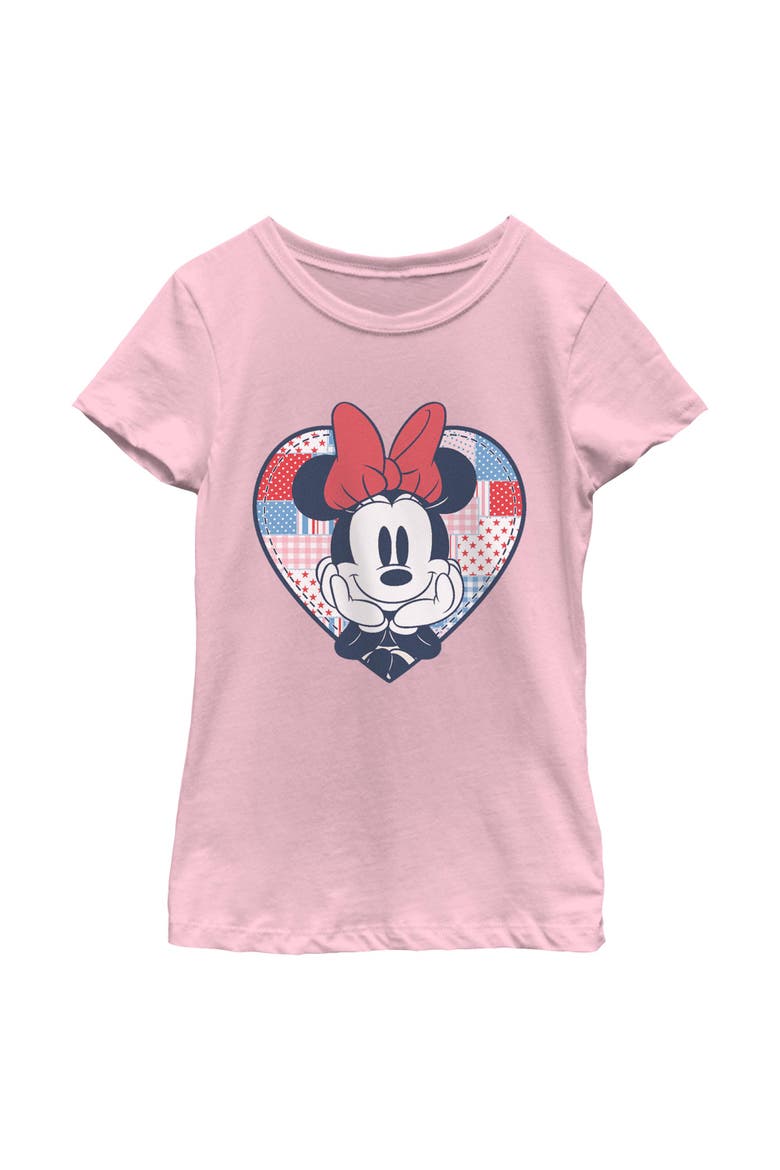 Girl's Minnie Mouse Cute Patchwork Heart  Graphic T-Shirt, Main, color, Light Pink