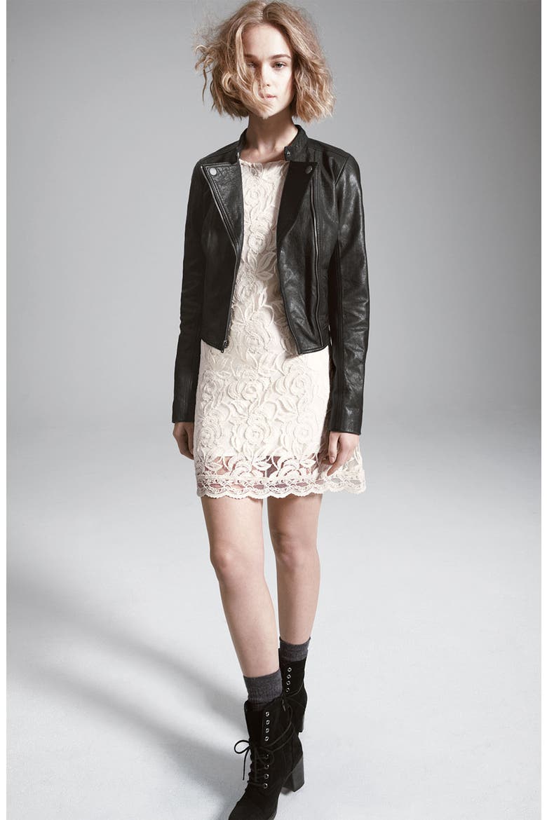 Crop Leather Biker Jacket, Alternate, color, BLACK