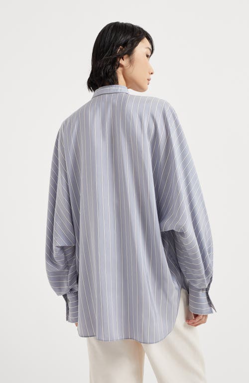 Brunello Cucinelli Camicia A Righe In Seta Azzurra In Azure