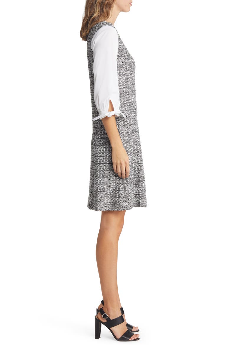Contrast Sleeve Tweed A-Line Dress, Alternate, color, WHITE/ BLACK