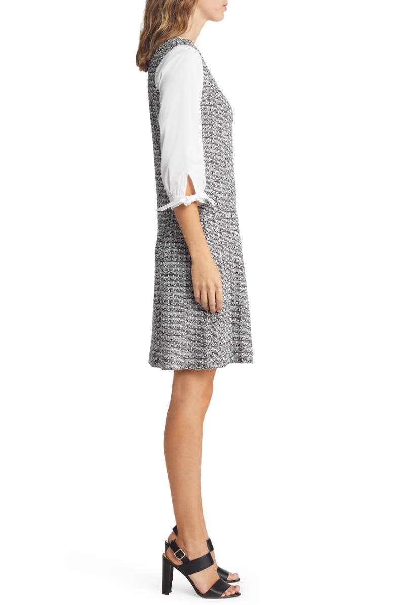 Ming Wang Contrast Sleeve Tweed A-Line Dress, Alternate, color,
