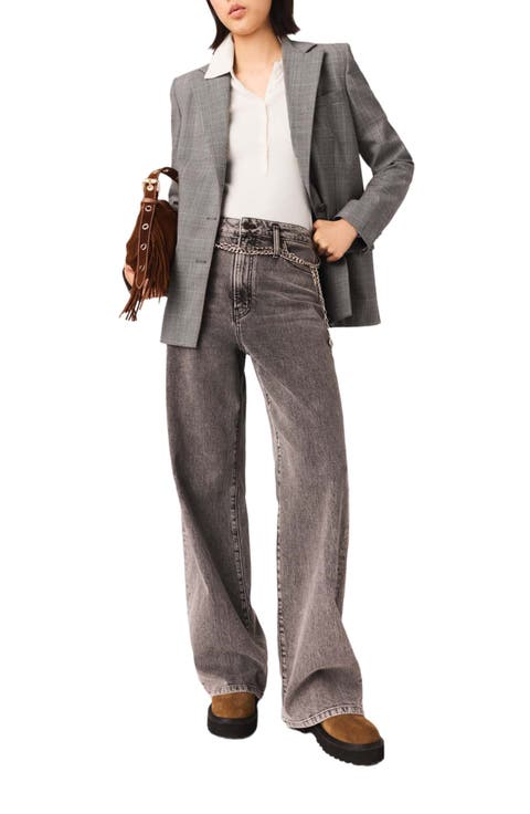 Wide-leg jeans with chain-link belt