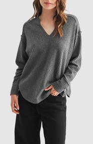 All in Favor Textured Knit Henley Top