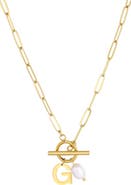 Adornia 18K Gold Plated Pearl & Initial Toggle Pendant Necklace