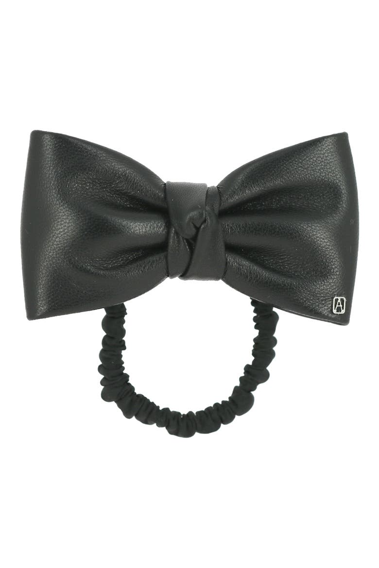 Leather Bow Scrunchie, Main, color, BLACK