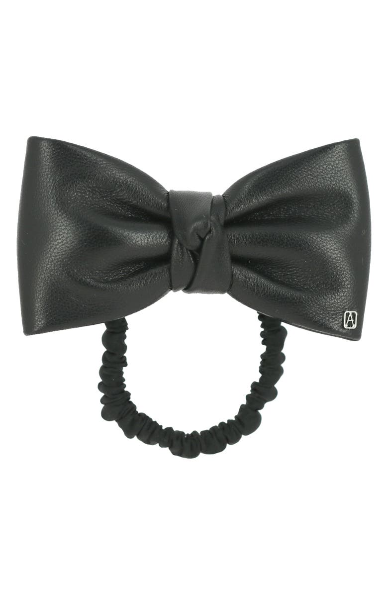 Alexandre de Paris Leather Bow Scrunchie, Main, color,