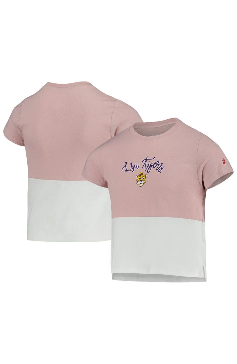 LEAGUE COLLEGIATE WEAR Girls Youth League Collegiate Wear Pink/White LSU Tigers Colorblocked T-Shirt, Main, color, Pink