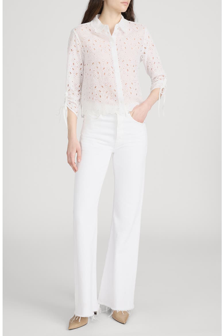 Sheer Paisley Eyelet Button-Up Shirt, Alternate, color, WHITE