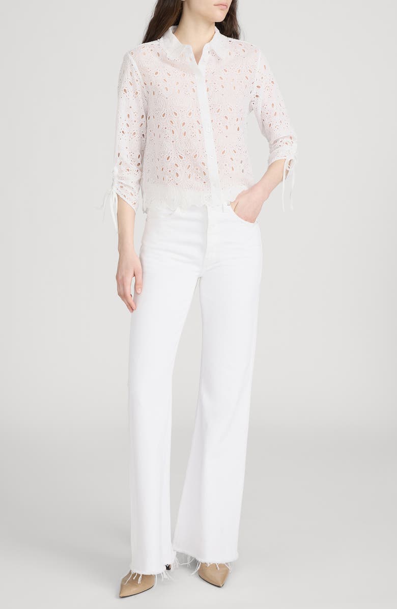 FRAME Sheer Paisley Eyelet Button-Up Shirt, Alternate, color, White