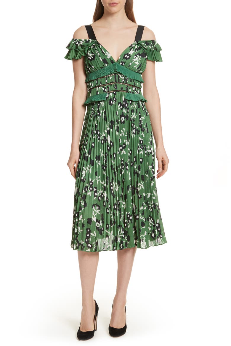 Floral Print Cold Shoulder Dress, Main, color, GREEN