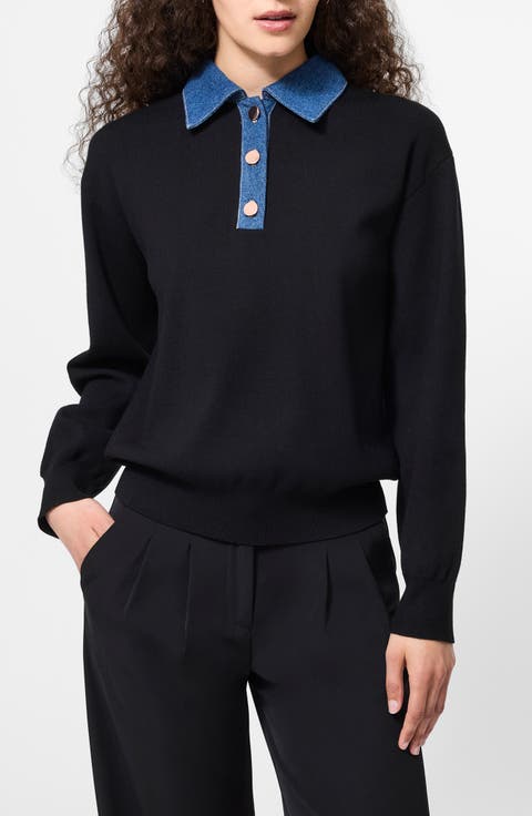 Denim Collar Sweater